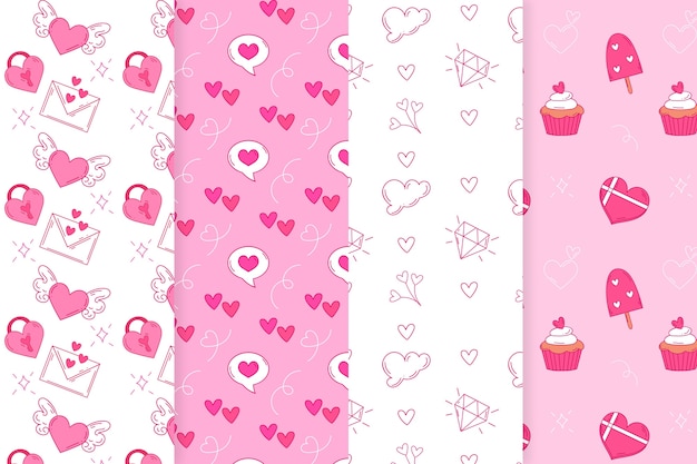 Hand drawn valentines day pattern collection with envelopes and hearts