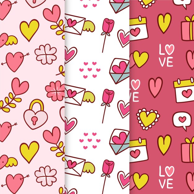 Hand drawn valentines day pattern collection