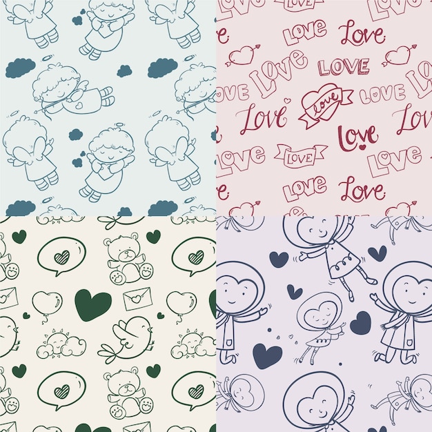 Hand drawn valentines day pattern collection