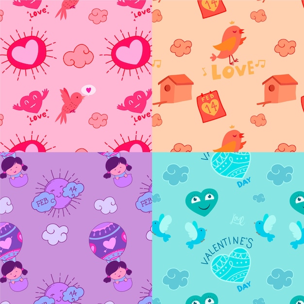 Hand drawn valentines day pattern collection