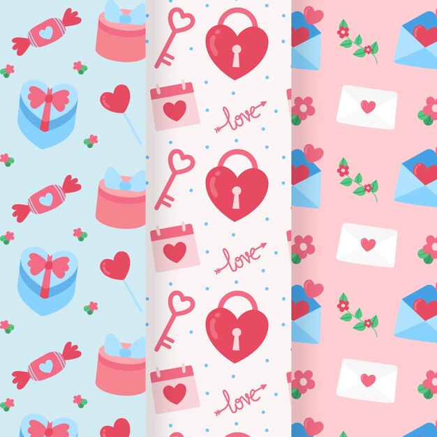 Hand drawn valentines day pattern collection