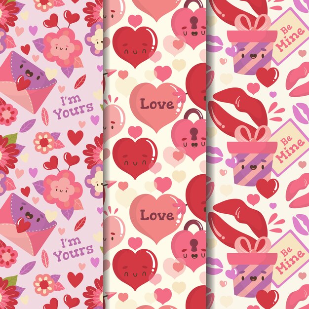 Hand drawn valentines day pattern collection