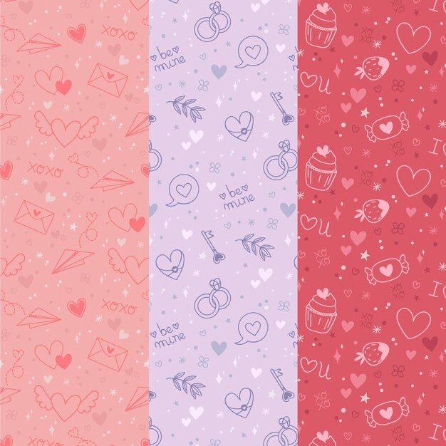 Hand drawn valentines day pattern collection