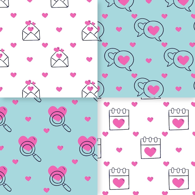 Hand drawn valentines day pattern collection