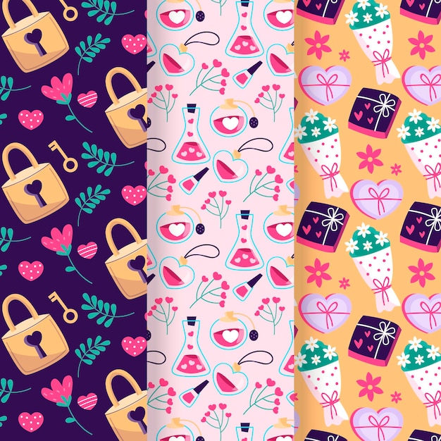 Hand drawn valentines day pattern collection