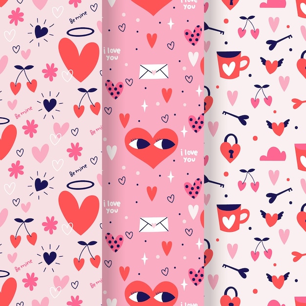 Hand drawn valentines day pattern collection