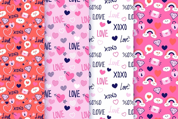 Hand drawn valentines day pattern collection