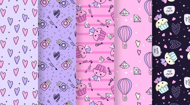 Hand drawn valentines day pattern collection