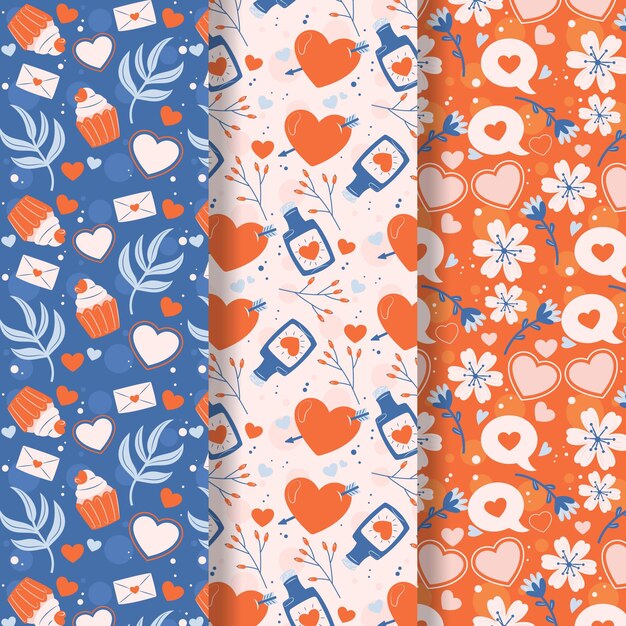 Hand drawn valentines day pattern collection