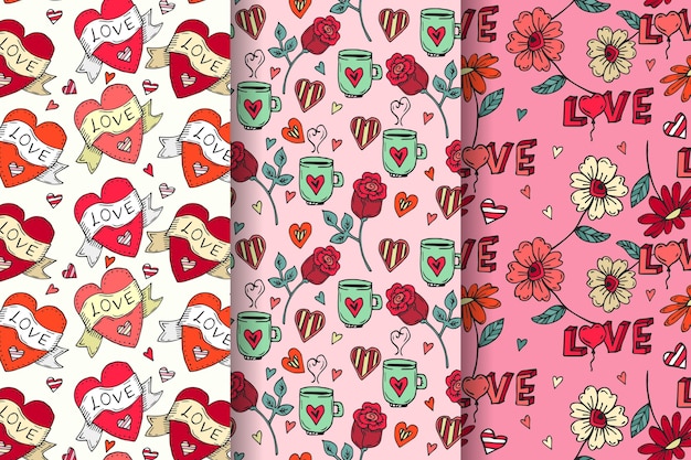 Hand drawn valentines day pattern collection