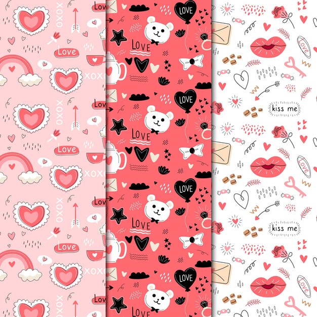 Hand drawn valentines day pattern collection