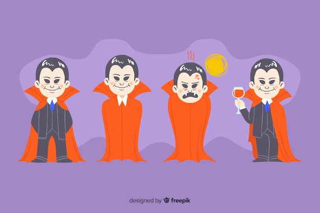 Free Vector hand drawn vampire character collection with cape