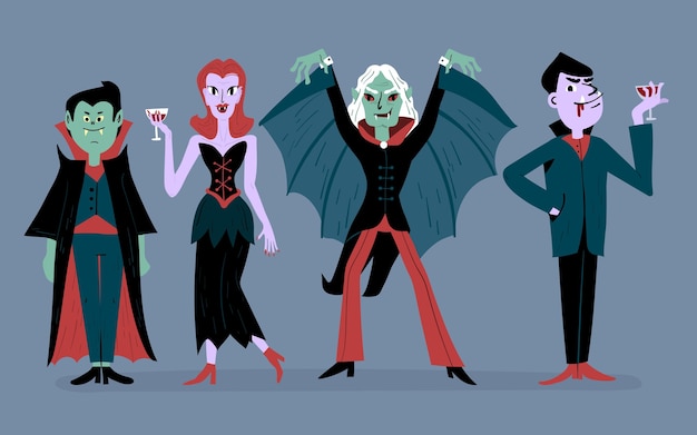 Free vector hand drawn vampire character collection