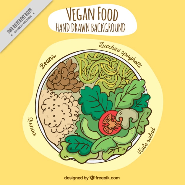 Free Vector hand drawn varied vegan food dish background