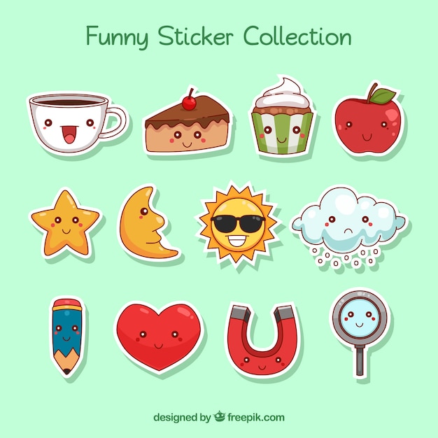 Free Vector hand drawn variety of fun stickers