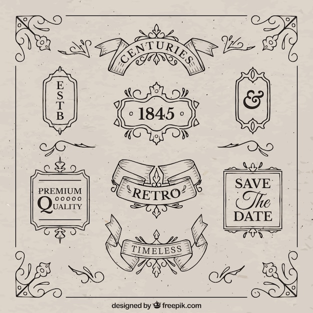 Free Vector hand drawn variety of vintage ribbons set