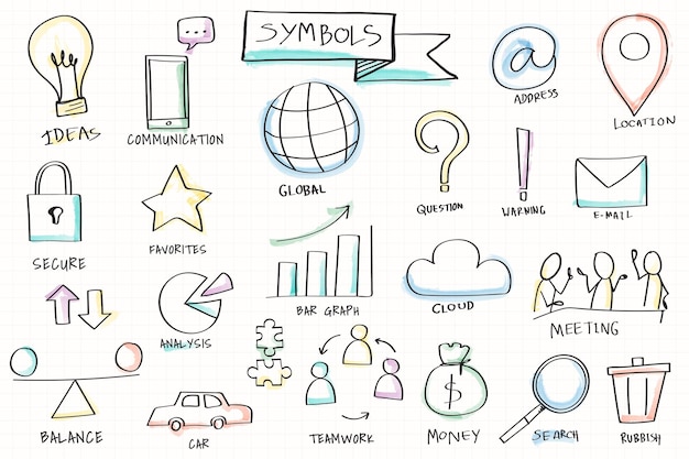 Hand drawn various symbol elements set