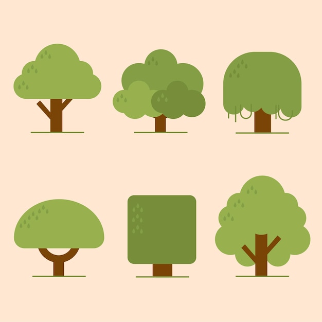 Hand drawn various types of trees