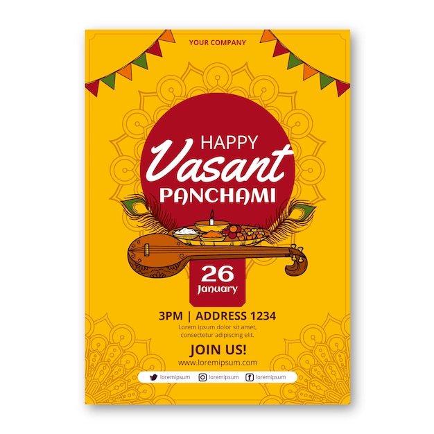 Free vector hand drawn vasant panchami celebration vertical poster template