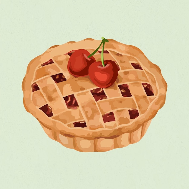 Free vector hand drawn vectorized cherry pie sticker design resource