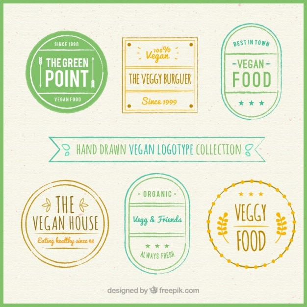 Free Vector hand drawn vegan logotypes set 