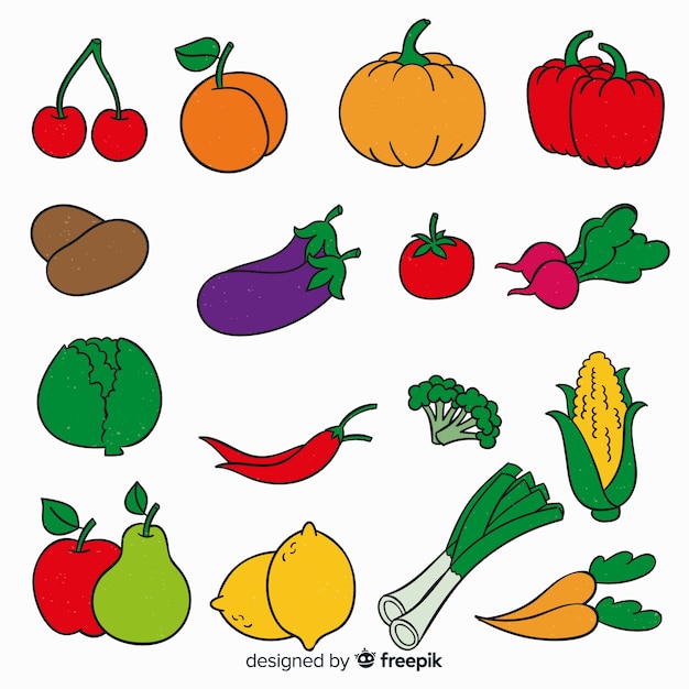 Hand drawn vegetable and fruits background