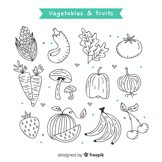 Hand drawn vegetable and fruits background