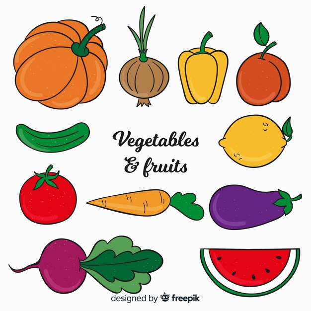 Hand drawn vegetable and fruits background