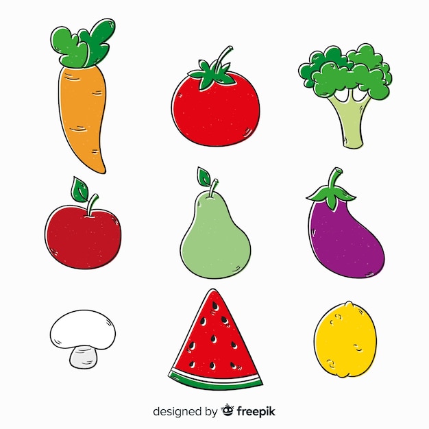 Hand drawn vegetable and fruits background