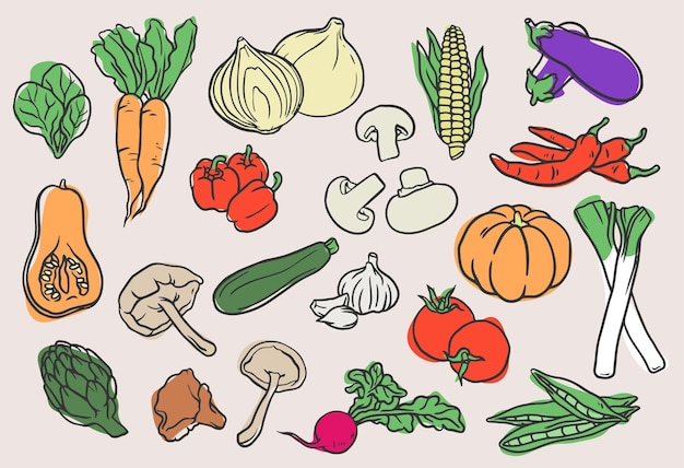 Hand drawn vegetables collection