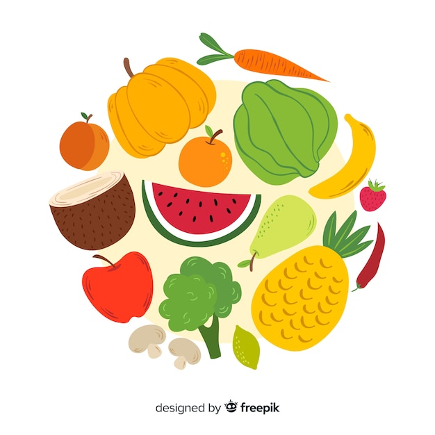 Free Vector hand drawn vegetables and fruits background