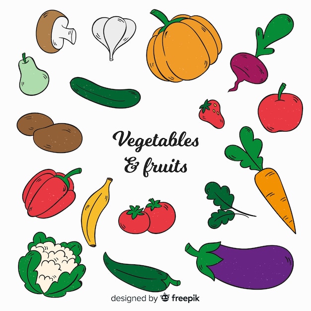 Hand drawn vegetables and fruits background