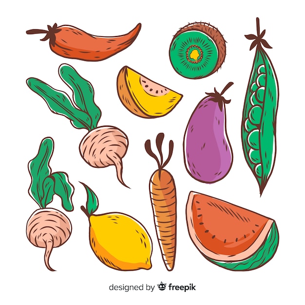 Free Vector hand drawn vegetables and fruits background