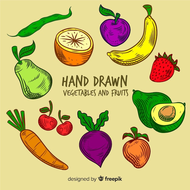 Hand drawn vegetables and fruits background