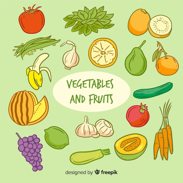 Free Vector hand drawn vegetables and fruits background