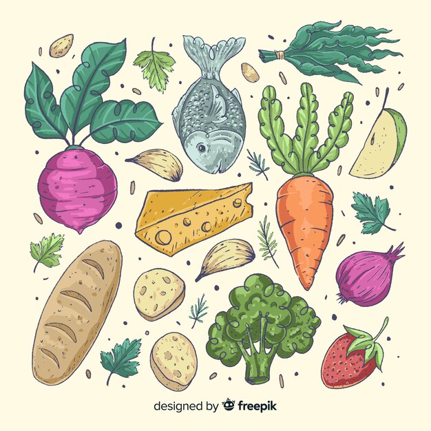 Hand drawn vegetables and fruits background