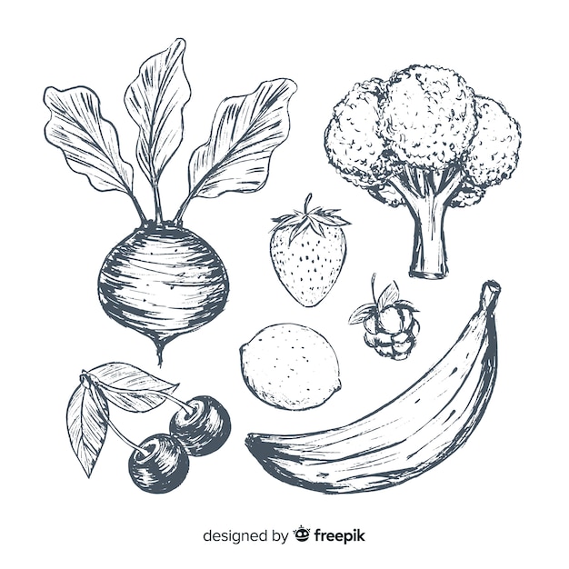 Hand drawn vegetables and fruits background