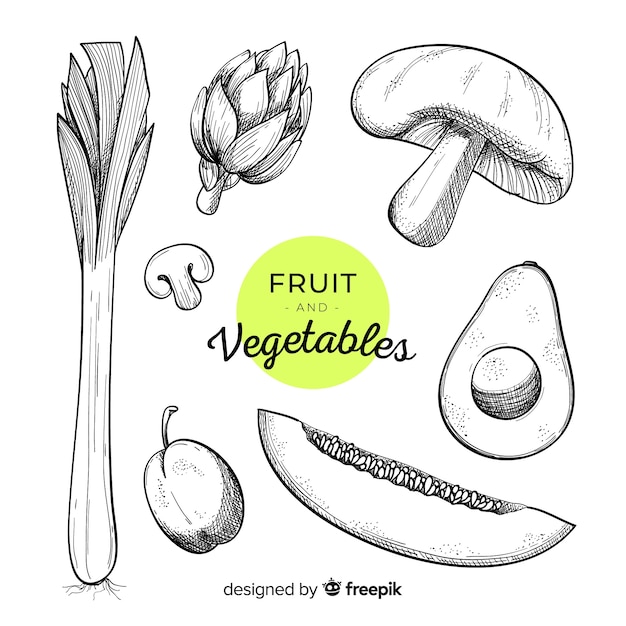 Hand drawn vegetables and fruits background