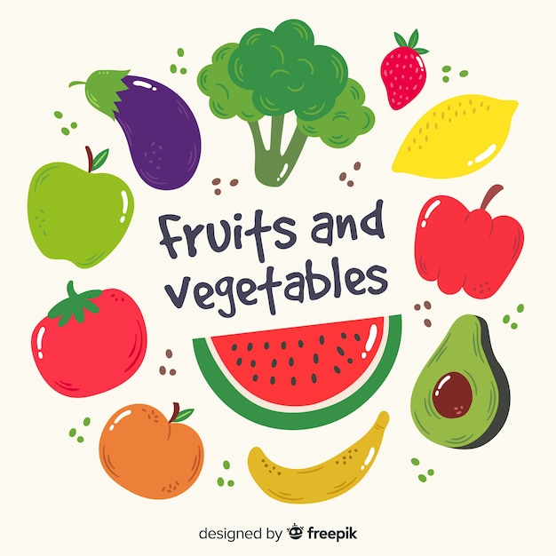 Hand drawn vegetables and fruits background