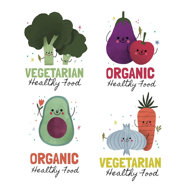 Hand drawn vegetarian badges and labels