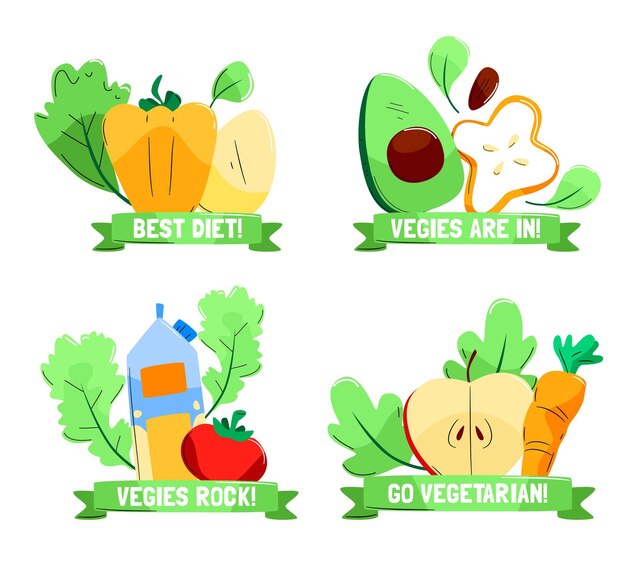 Hand drawn vegetarian badges