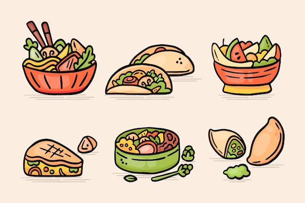 Hand drawn vegetarian food pack