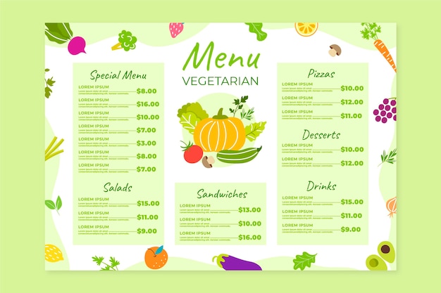 Hand drawn vegetarian menu template