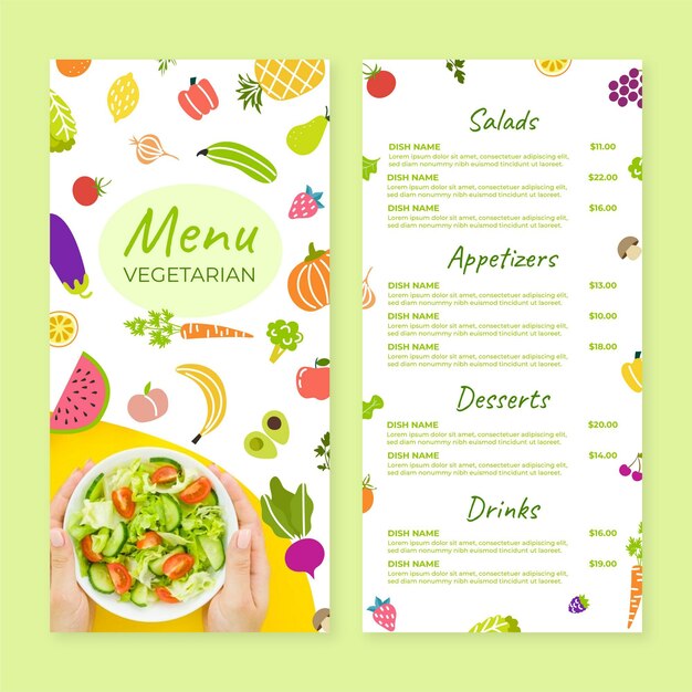 Hand drawn vegetarian menu