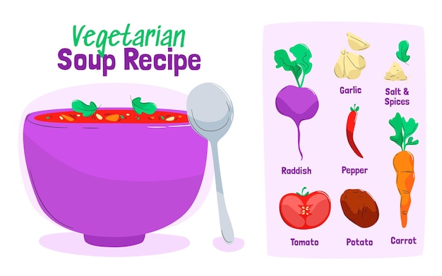 Hand drawn vegetarian recipe template