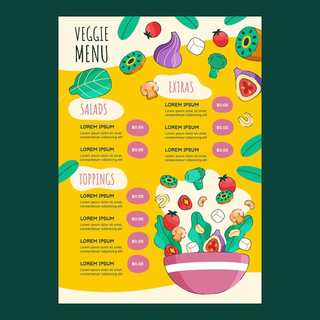 Free Vector hand drawn vegetarian restaurant menu template