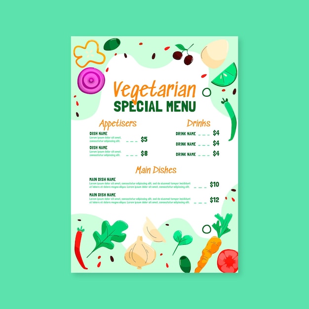 Hand drawn vegetarian special menu