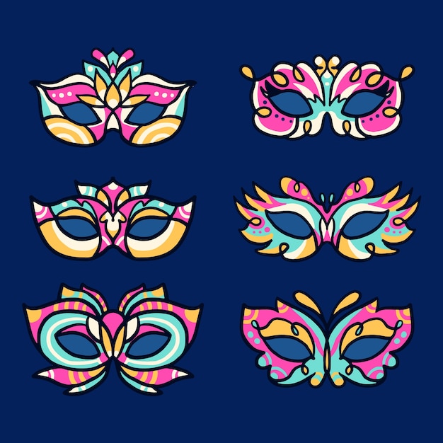 Free vector hand drawn venice carnival masks collection