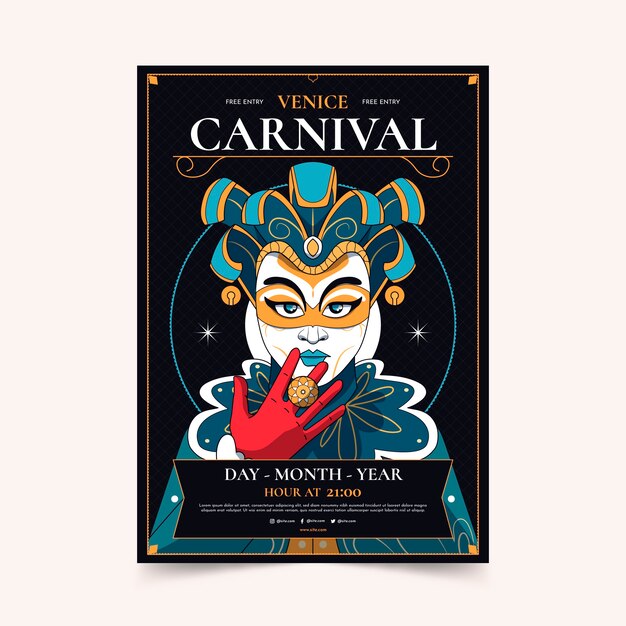 Hand drawn venice carnival vertical poster template