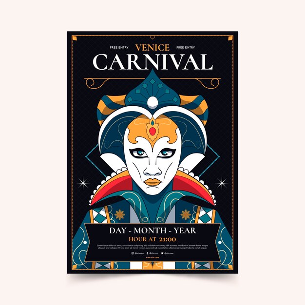 Hand drawn venice carnival vertical poster template